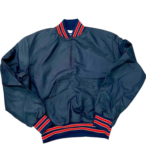 Vintage HOLLOWAY bomber jacket. XL navy blue with red accents. - Picture 1 of 4